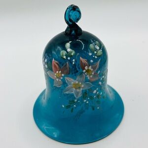 Pairpoint 1992 Marina Blue Hand Blown Hand Painted Poinsettia Ornament. 3”
